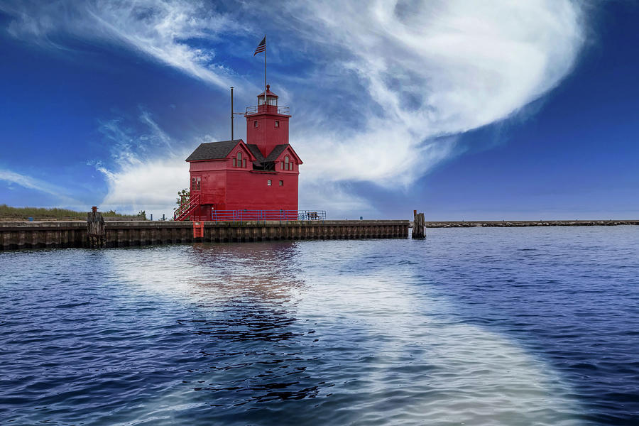 Boat Photograph - The Holland Harbor Lighthouse Inlet by Debra and Dave Vanderlaan