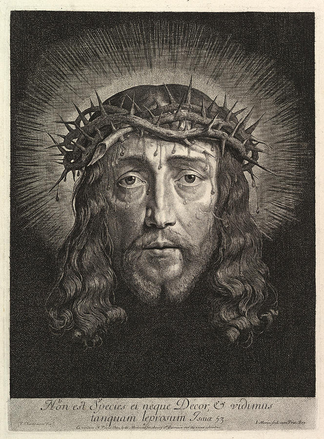 The Holy Face crowned with thorns, large format  Drawing by Jean Morin