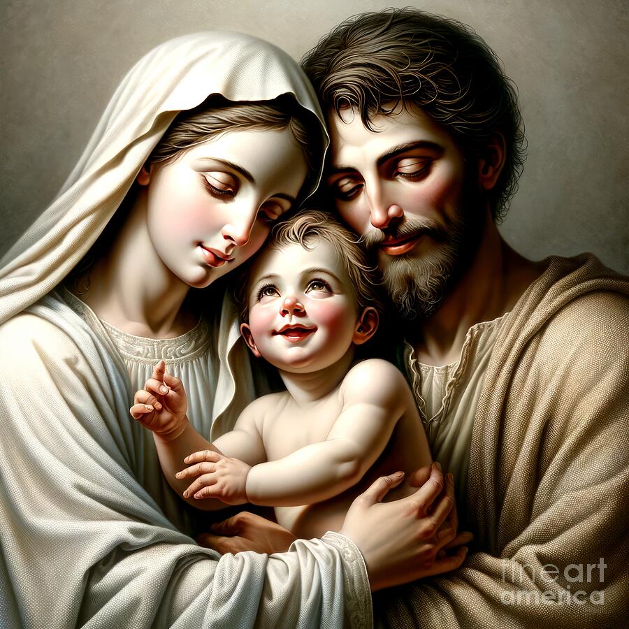 Portrait Digital Art - The Holy Family Jesus Held in the Arms of Mary and Saint Joseph by Rose Santuci-Sofranko
