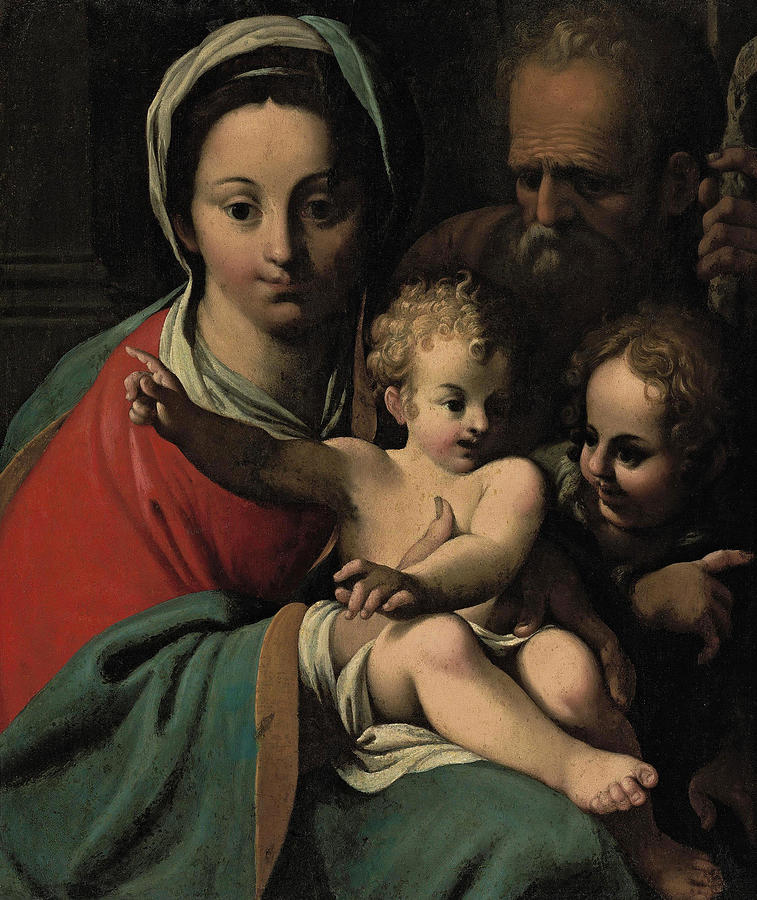 The Holy Family with Saint John the Baptist Painting by Bartolomeo Schedoni