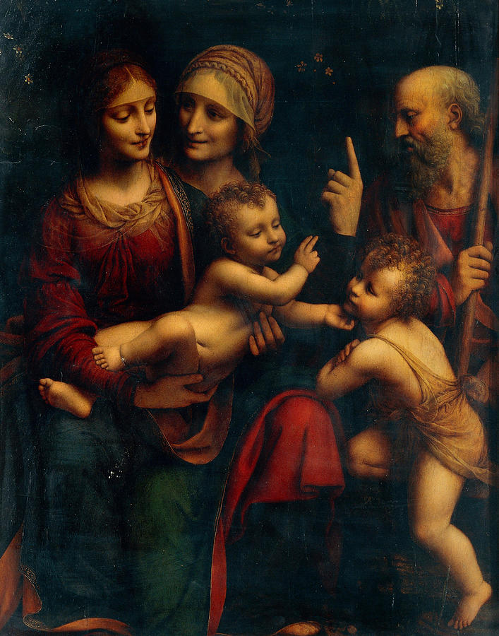 Bernardino Luini Painting - The Holy Family with Saints Anne and John  by Bernardino Luini