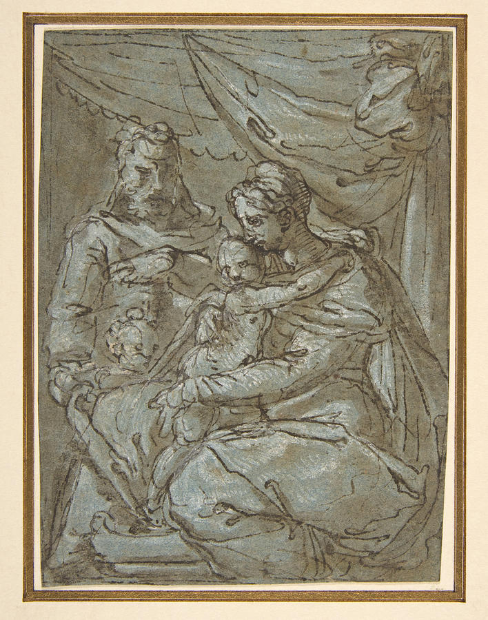The Holy Family with the Infant Baptist Drawing by Attributed to  Girolamo Siciolante da Sermoneta