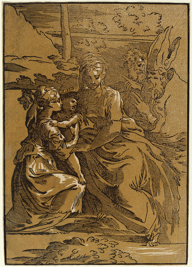 The Holy Family with Two Saints Drawing by Antonio da Trento