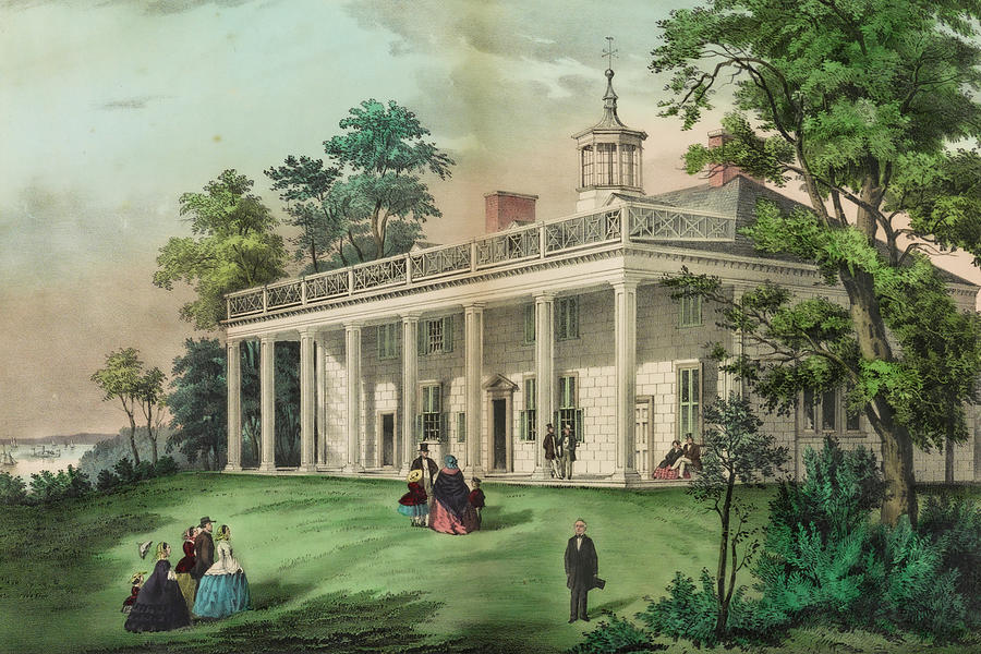 Currier And Ives Painting - The home of Washington, Mount Vernon, Va by Currier and Ives