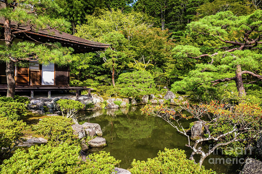 The hondo or main hall and pond at Ginkaku-Ji, Kyoto Photograph by Lyl Dil Creations
