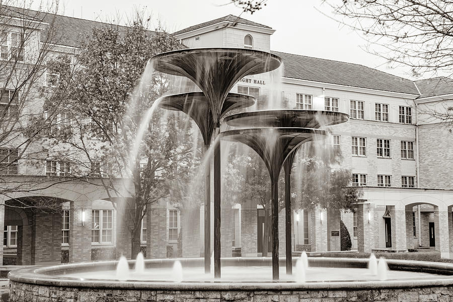 The Horned Frog Fountain At TCU - Sepia Edition Photograph by Gregory Ballos
