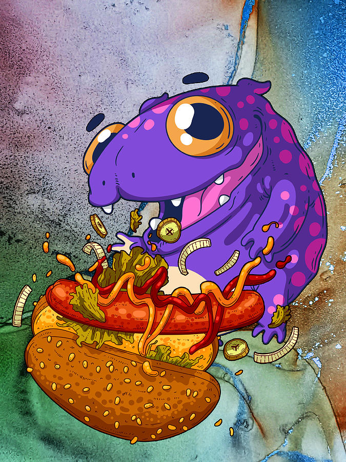 The Hot Dog Monster Painting by Miki De Goodaboom