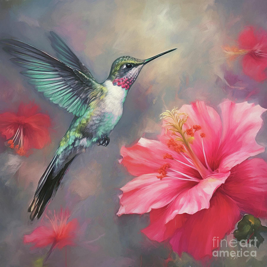 The Hummingbird And The Hibiscus Painting