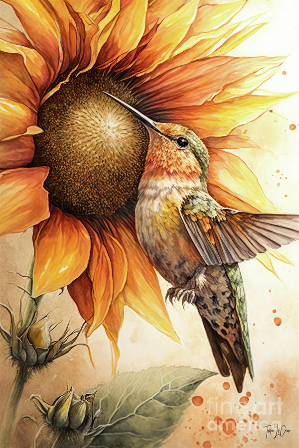 The Hummingbird And The Sunflower Painting by Tina LeCour