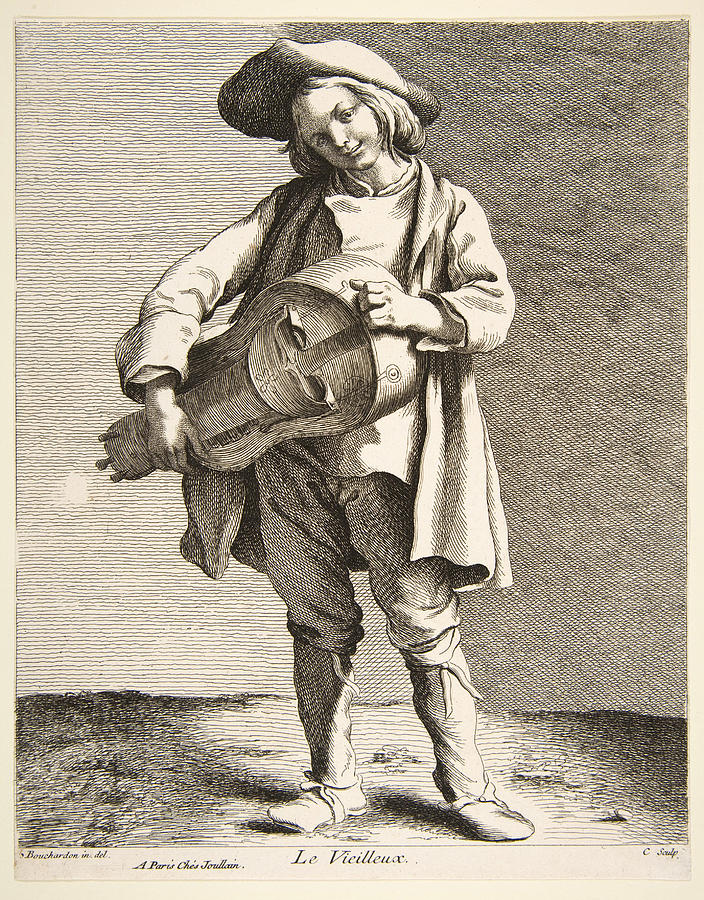 The Hurdy-Gurdy Player Drawing by Anne Claude de Caylus