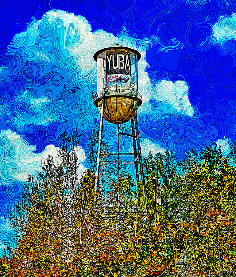 The iconic water tower in Yuba City, California - impressionist painting Digital Art by Nicko Prints