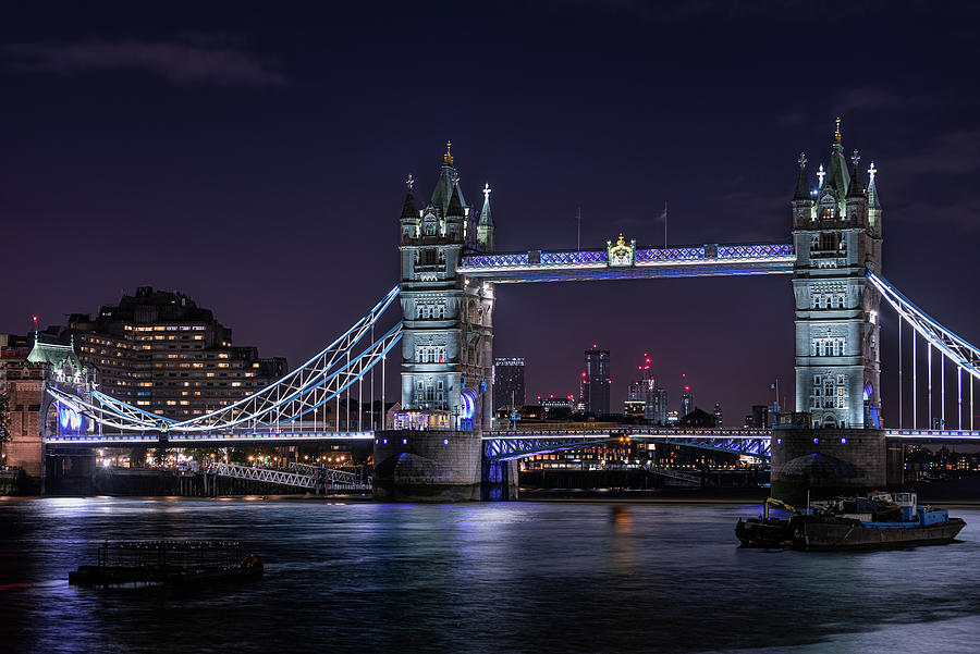 The illuminated Tower Bridge, London by night Photograph by Peter ...