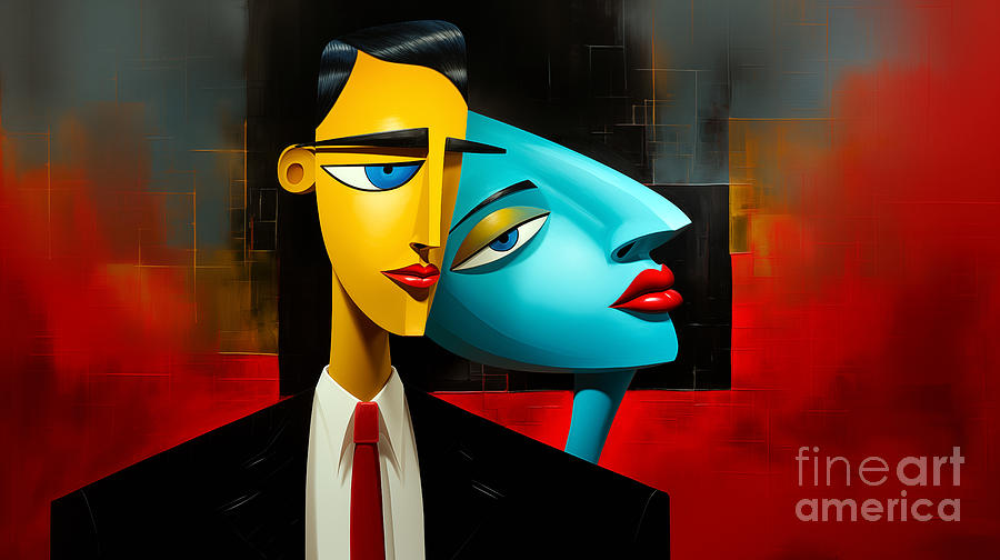 The image features a fusion of two stylized faces Digital Art by Odon Czintos