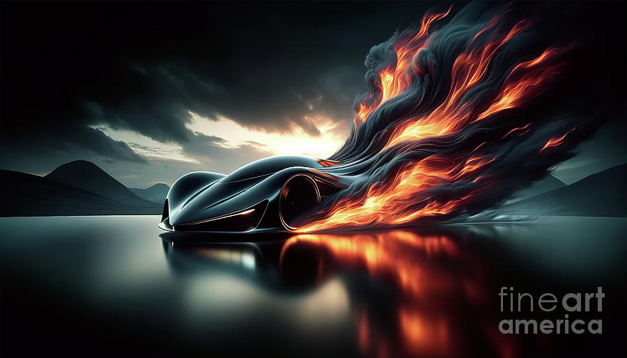 The image shows a dynamic and stylized concept design of a futuristic vehicle with smooth. Digital Art by Odon Czintos