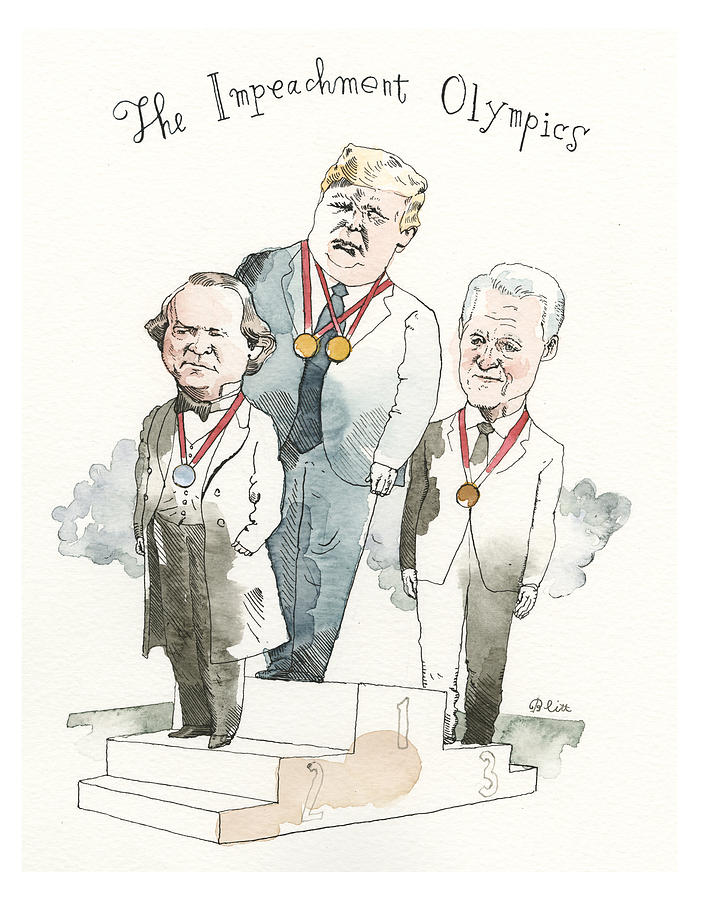 The Impeachment Olympics Painting by Barry Blitt