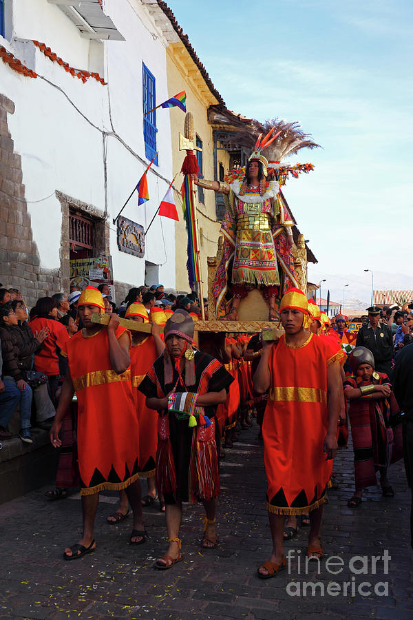 Peru Photograph - The Inca during Inti Raymi festival parades Cuzco Peru by James Brunker