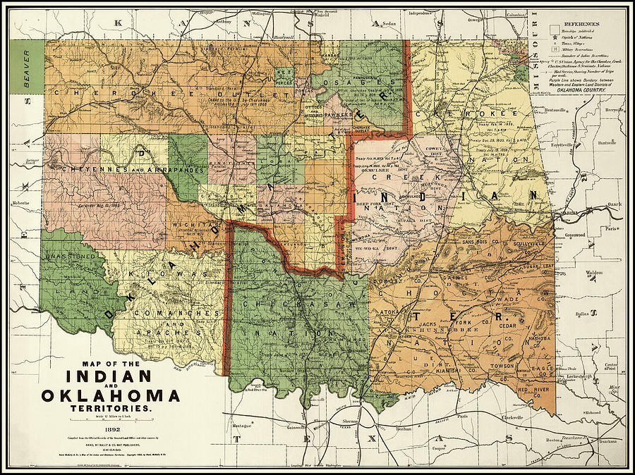 Oklahoma Map Photograph - The Indian and Oklahoma Territories Vintage Map 1892  by Carol Japp