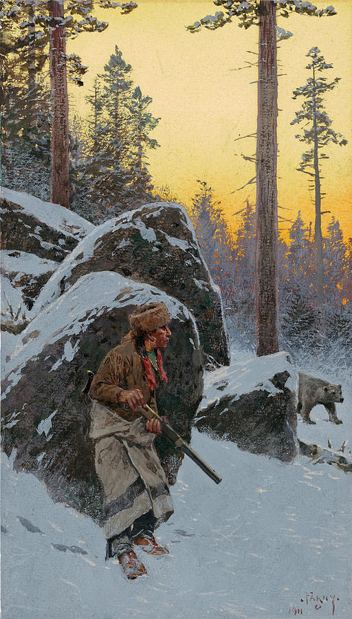 The Indian Bear Hunter Drawing by Henry Francois Farny