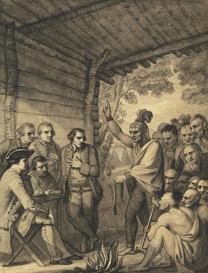 The Indians Giving a Talk to Colonel Bouquet Drawing by Benjamin West