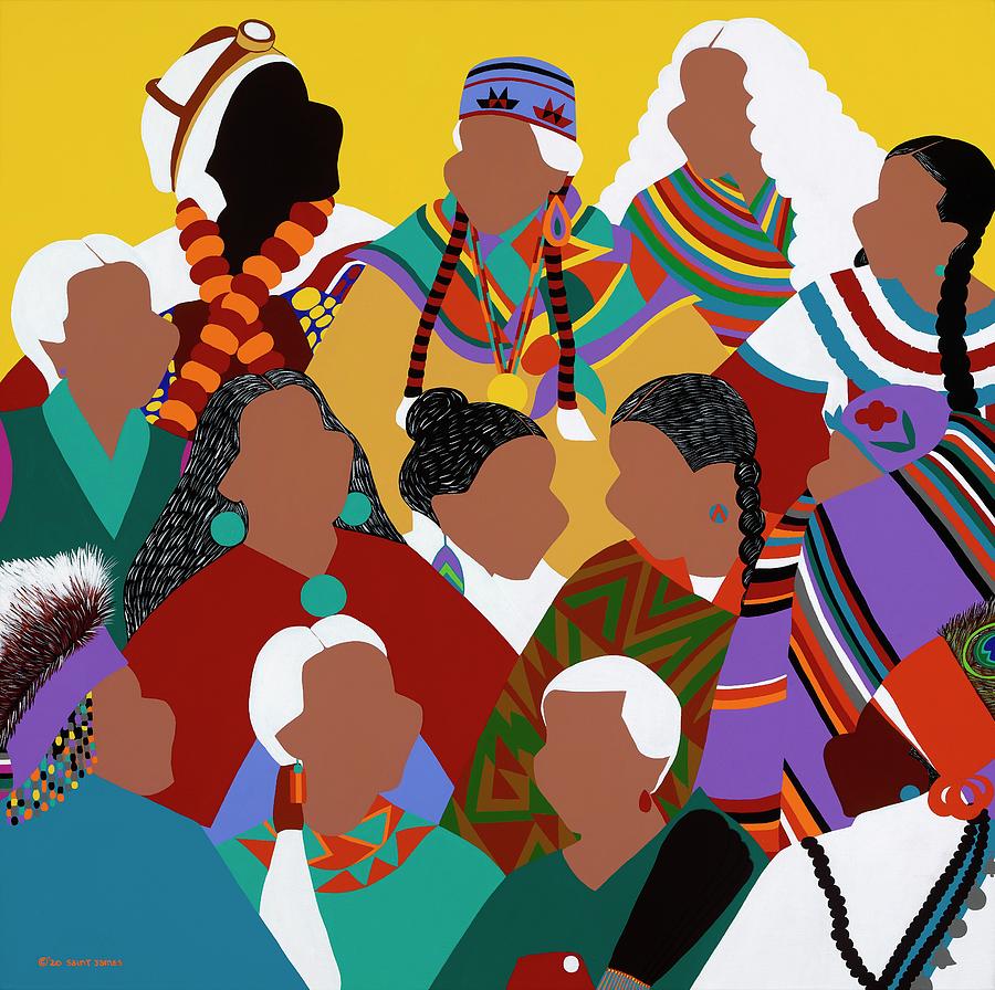 Council of Indigenous Grandmothers Painting by Synthia SAINT JAMES