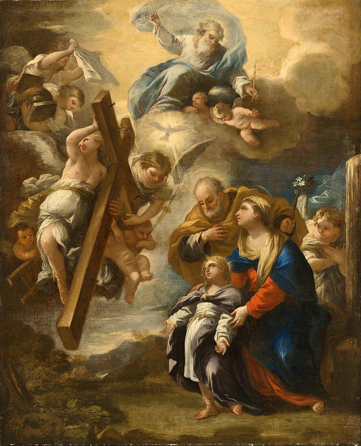 The infant Christ contemplating the instruments of the Passion  Painting by Luca Giordano