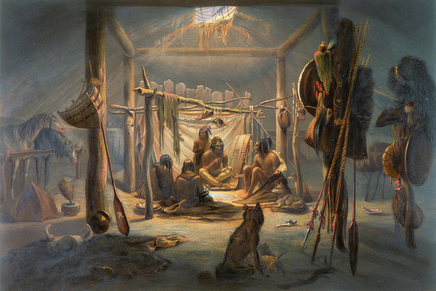 The Interior of the Hut of a Mandan Chief Drawing by Karl Bodmer The Interior of the Hut of a Mandan Chief Drawing by Karl Bodmer
