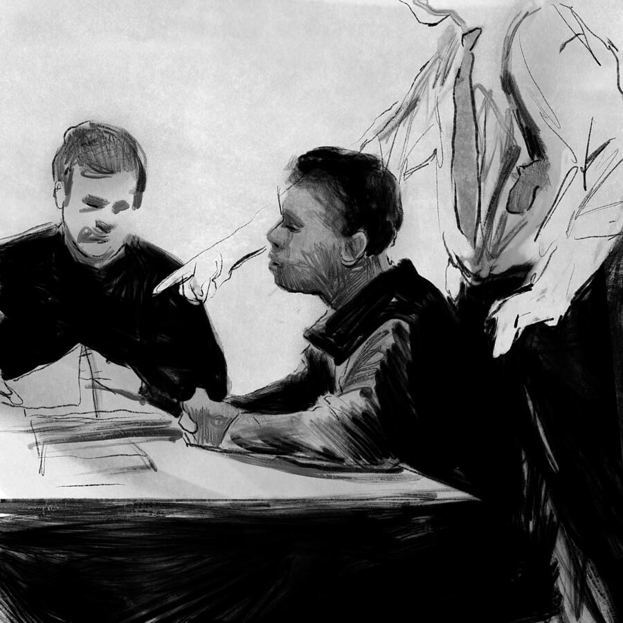 The interrogation of Jay Wilds Drawing by Hannah Hill The interrogation of Jay Wilds Drawing by Hannah Hill