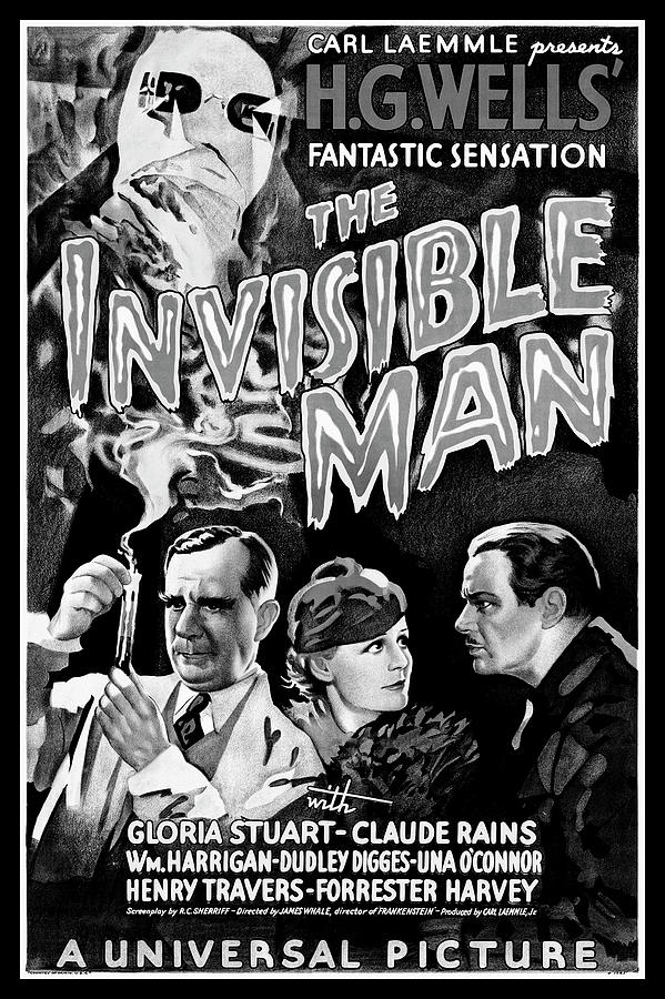 The Invisible Man Classic Vintage Horror Movie Poster 1933 Black and White Photograph by Carol Japp The Invisible Man Classic Vintage Horror Movie Poster 1933 Black and White Photograph by Carol Japp