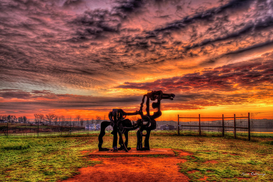 The Iron Horse Sunup 9 UGA Iron Horse Farm Agricultural Landscape Sculpture Art Photograph by Reid Callaway