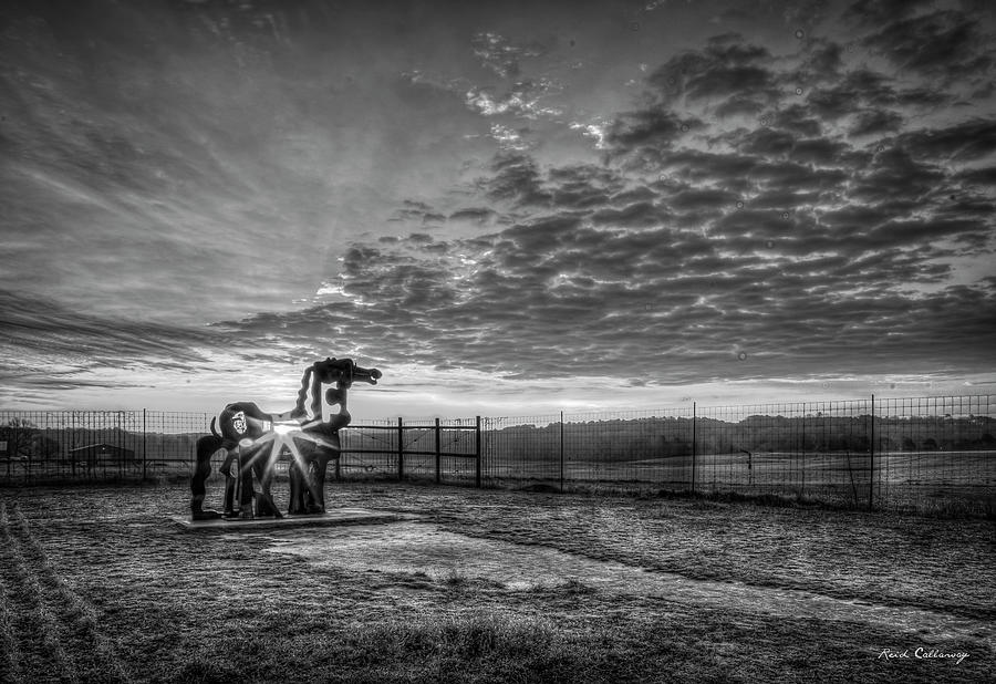 The Iron Horse Radiant B W UGA Iron Horse Farm Agricultural Landscape Sculpture Art Photograph by Reid Callaway