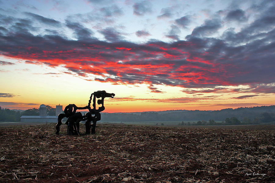 The Iron Horse Red Dawn Plowed Field Sunrise Winter Agricultural Farming Art  Photograph by Reid Callaway