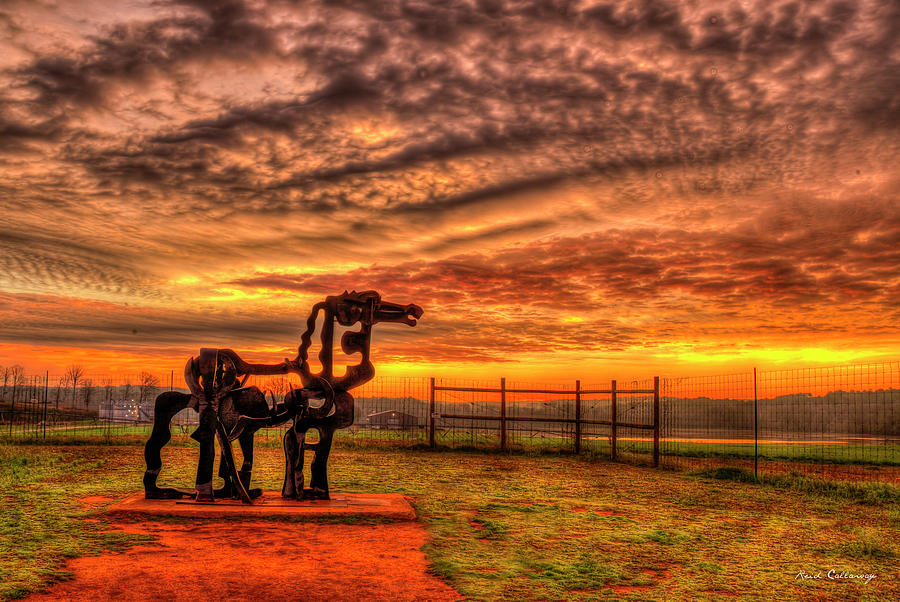The Iron Horse Sunup 2 UGA Iron Horse Farm Agricultural Landscape Sculpture Art Photograph by Reid Callaway