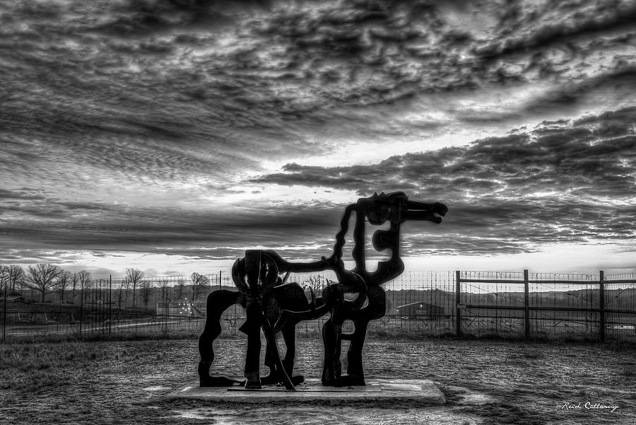The Iron Horse Sunup 7 B W UGA Iron Horse Farm Agricultural Landscape Sculpture Art Photograph by Reid Callaway