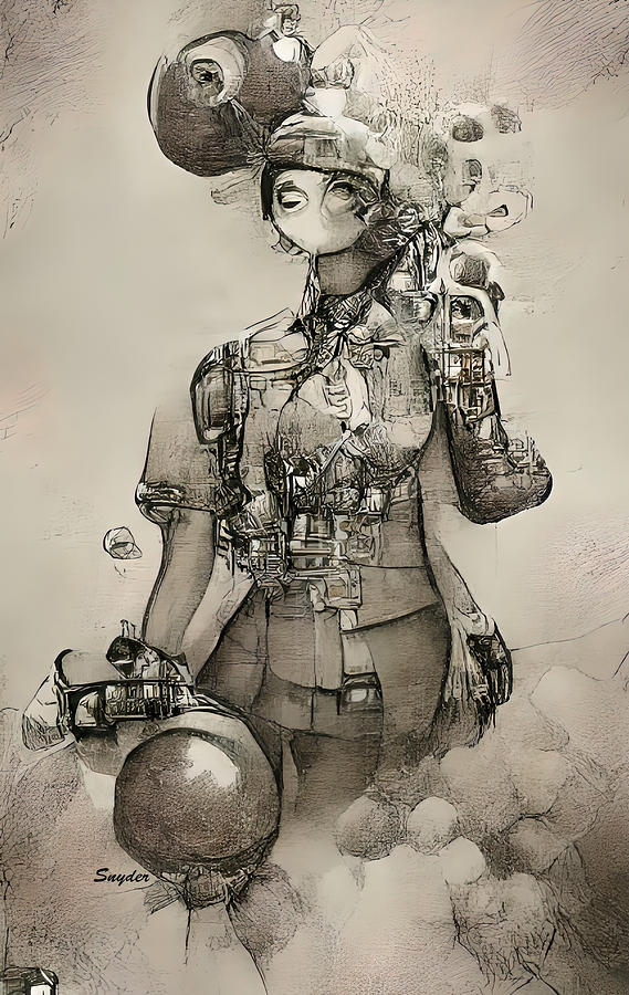 The Iron Maiden of Steampunk Winery AI BW Digital Art by Floyd Snyder