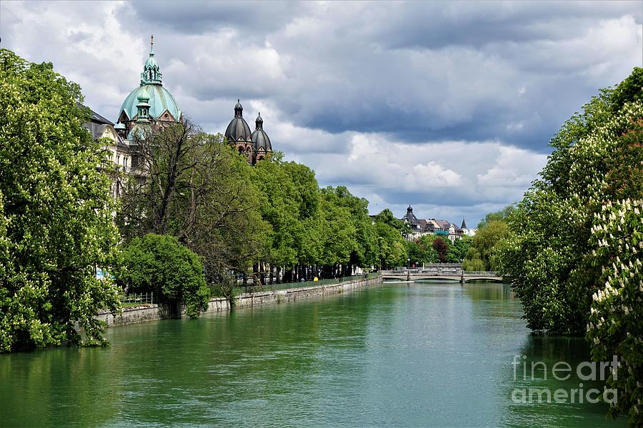 The Isar River In Munich With St Lukes Church And Chestnut Trees Photograph