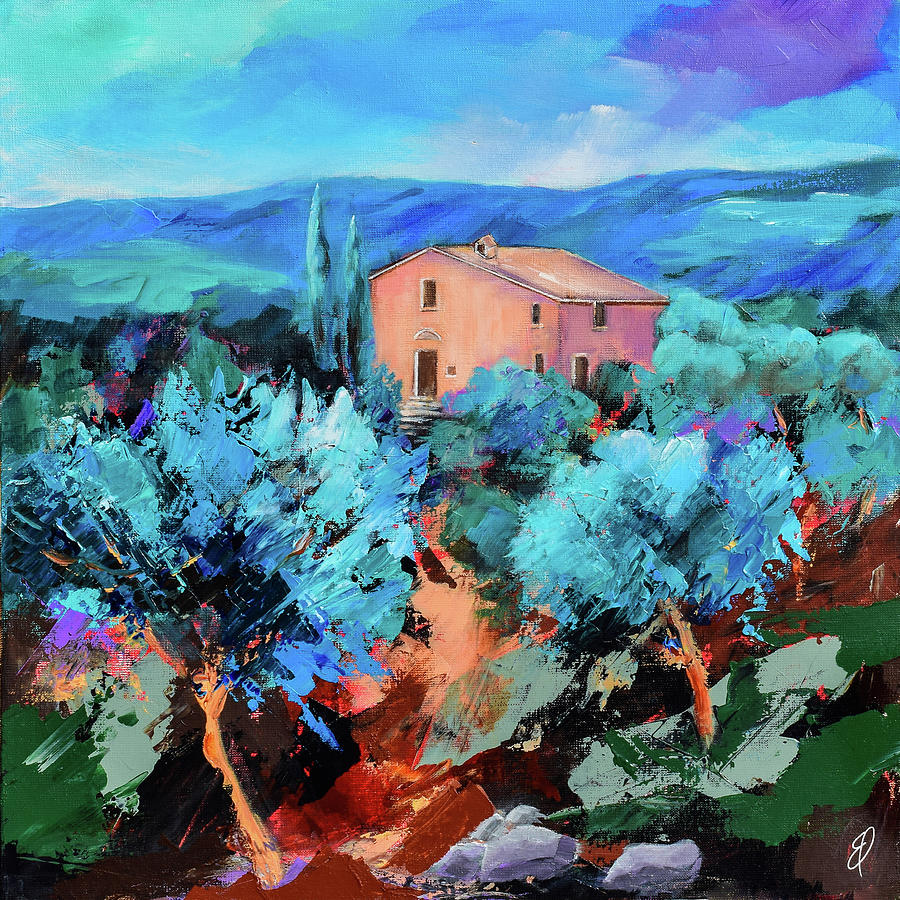 Nature Painting - The italian chapel among the olive trees - square  by Elise Palmigiani