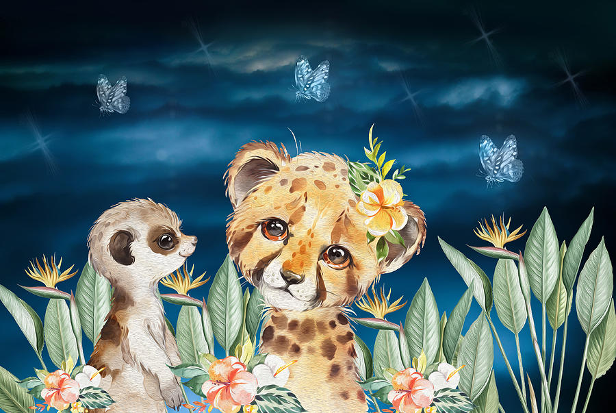 The Jaguar And The Mongoose Kids Meet The Magical Butterflies Mixed Media by Johanna Hurmerinta