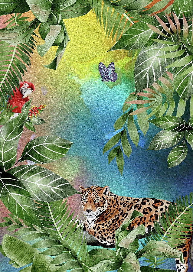 The Jaguar Loves To Rest In The Tree Mixed Media by Johanna Hurmerinta