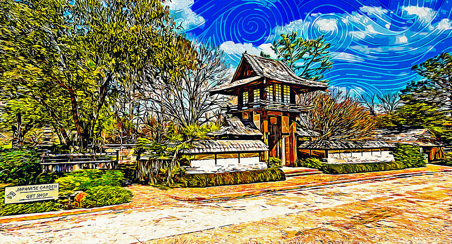 The Japanese Gardens of the Fort Worth Botanic Garden - impressionist painting Digital Art by Nicko Prints
