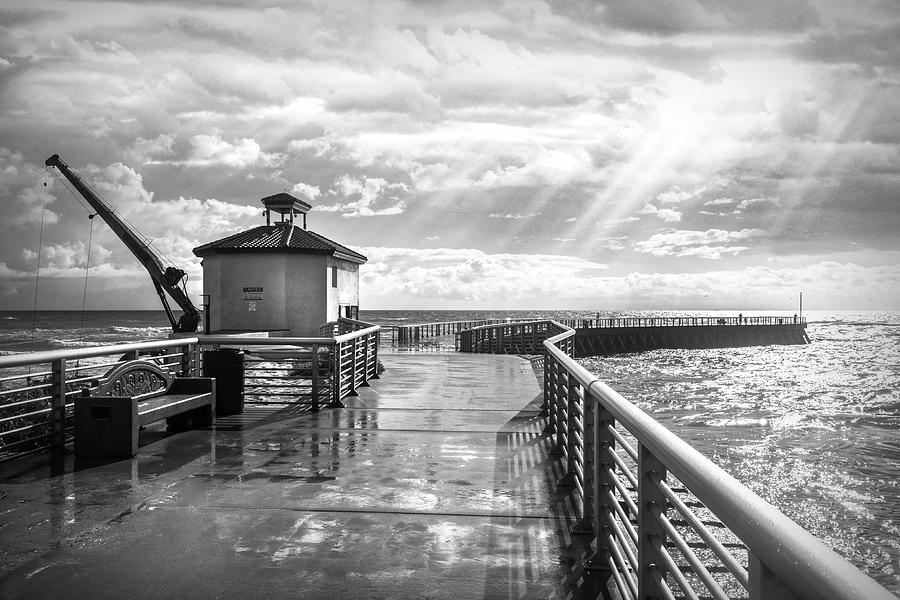 The Jetty at Boynton Inlet Beach in Black and White Photograph by Debra and Dave Vanderlaan