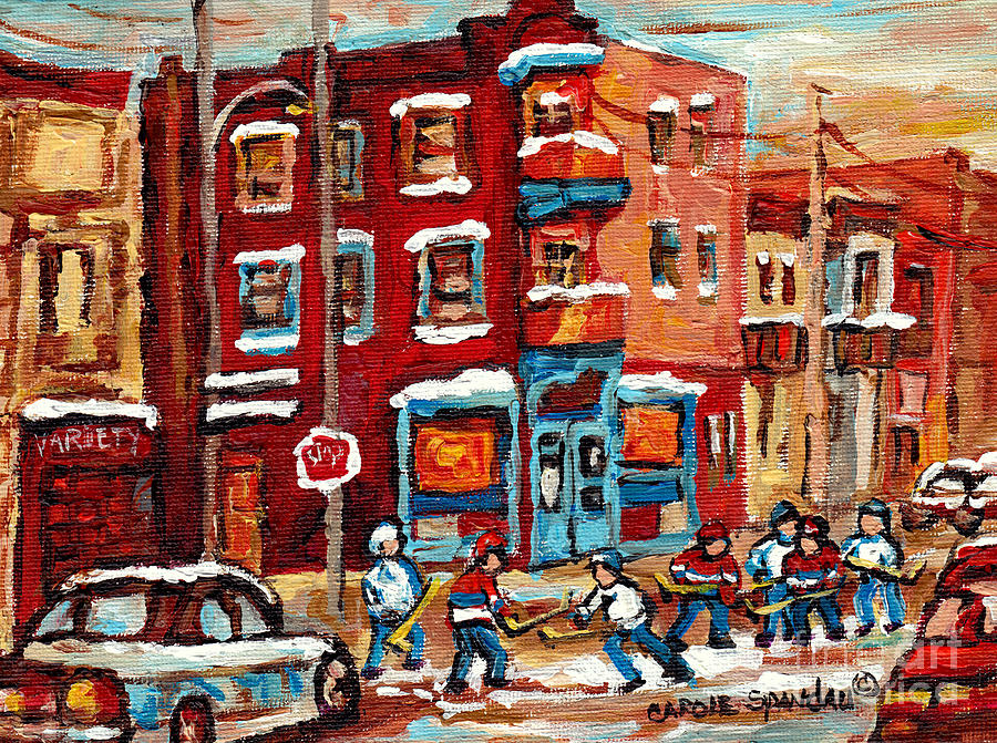 The Jewish Street Famous Corner Delis Canadian Art Winter Hockey Scenes Wilensky Painting C Spandau  Painting by Carole Spandau