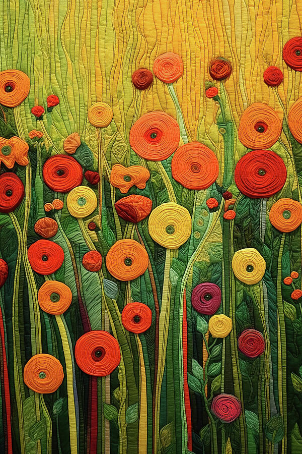 The Joy of Flowers - Quilted Digital Art by Peggy Collins