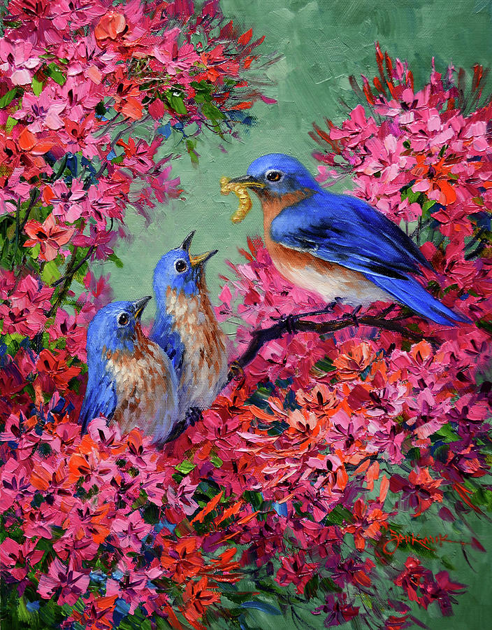 Bluebirds Painting - The Joy of Spring by Mikki Senkarik Bluebirds Painting - The Joy of Spring by Mikki Senkarik