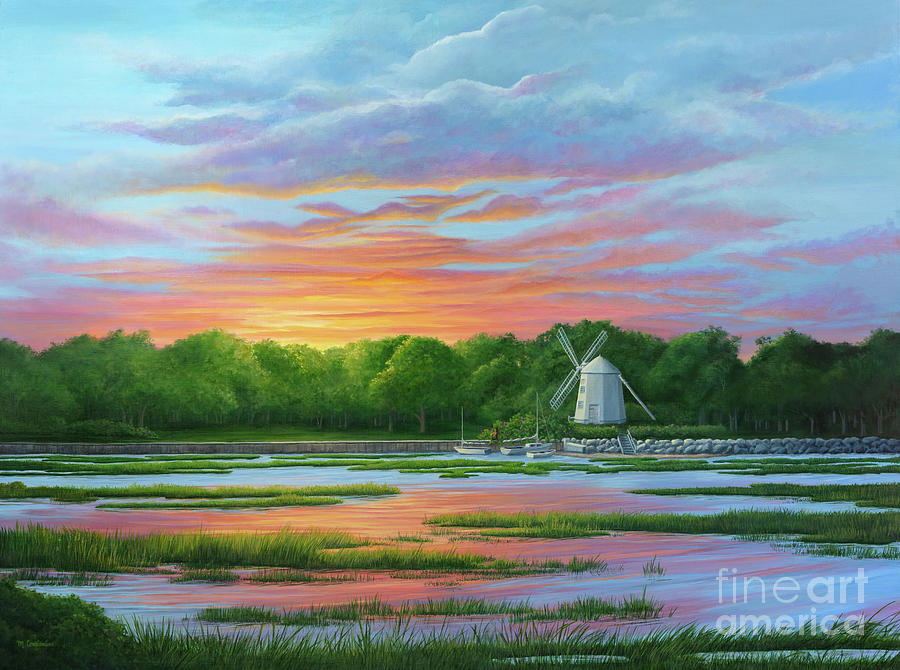 The Judah Baker Windmill Under a Painted Sky Painting by Michelle Constantine