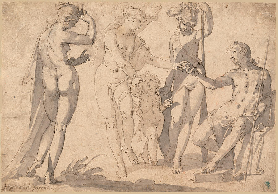 The Judgment of Paris 2 Drawing by Joachim Wtewael The Judgment of Paris 2 Drawing by Joachim Wtewael