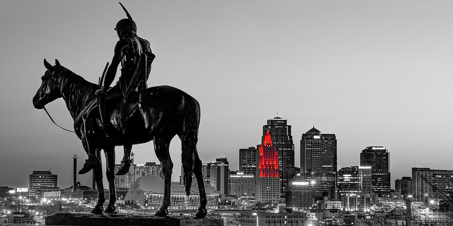 The Kansas City Scout Overlooking The Downtown Cityscape - Selective Color Panorama Photograph by Gregory Ballos
