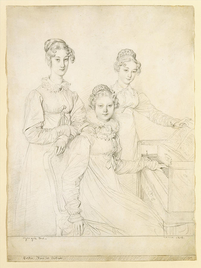 The Kaunitz Sisters, Leopoldine, Caroline, and Ferdinandine Drawing by Jean-Auguste-Dominique Ingres
