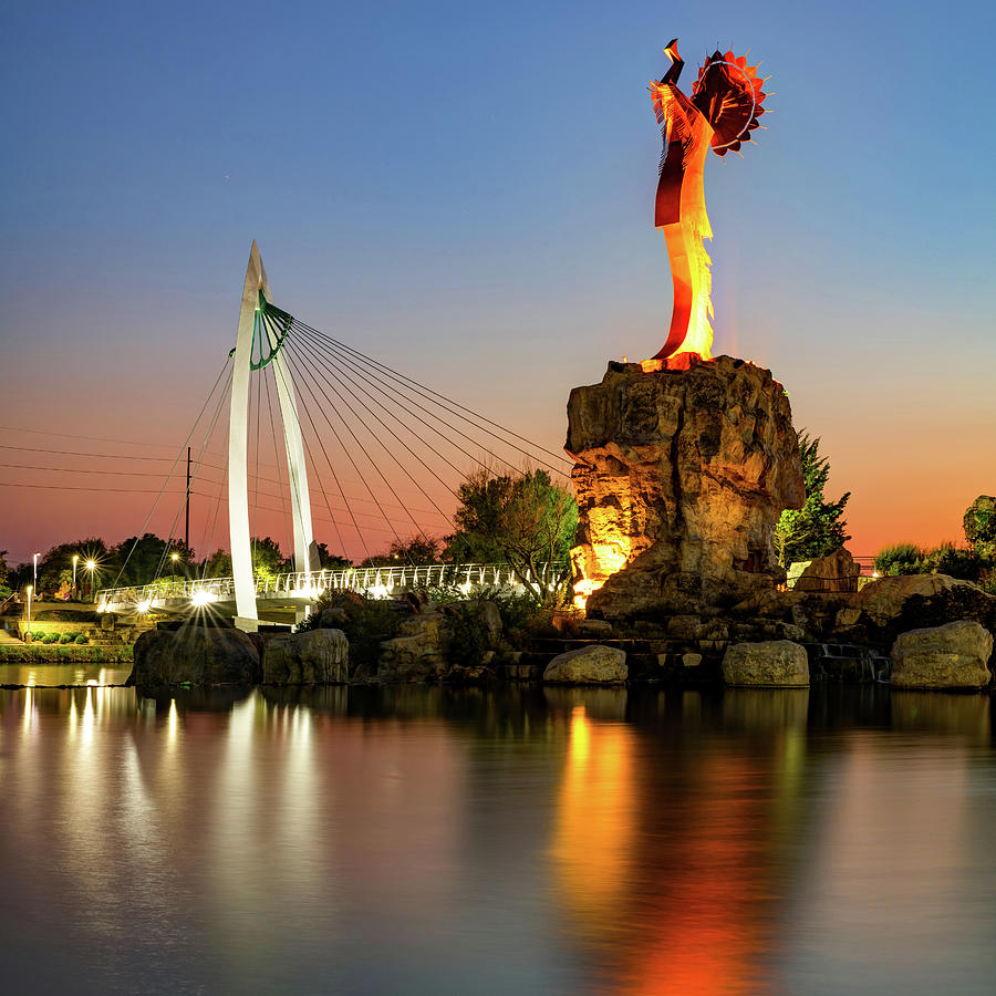 The Keeper of The Plains Statue In Wichita Kansas At Dusk Photograph by Gregory Ballos