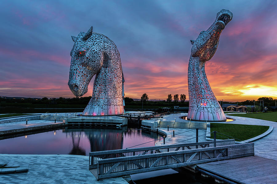 The Kelpies of Falkirk at Sunset Photograph by John Frid - Fine Art America