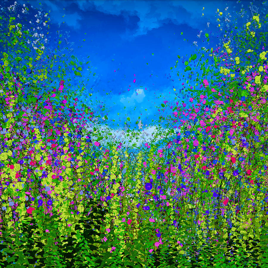 The Kingdom of Bees in Tall Grass Meadow Abstract Wild Flowers Mixed Media by OLena Art